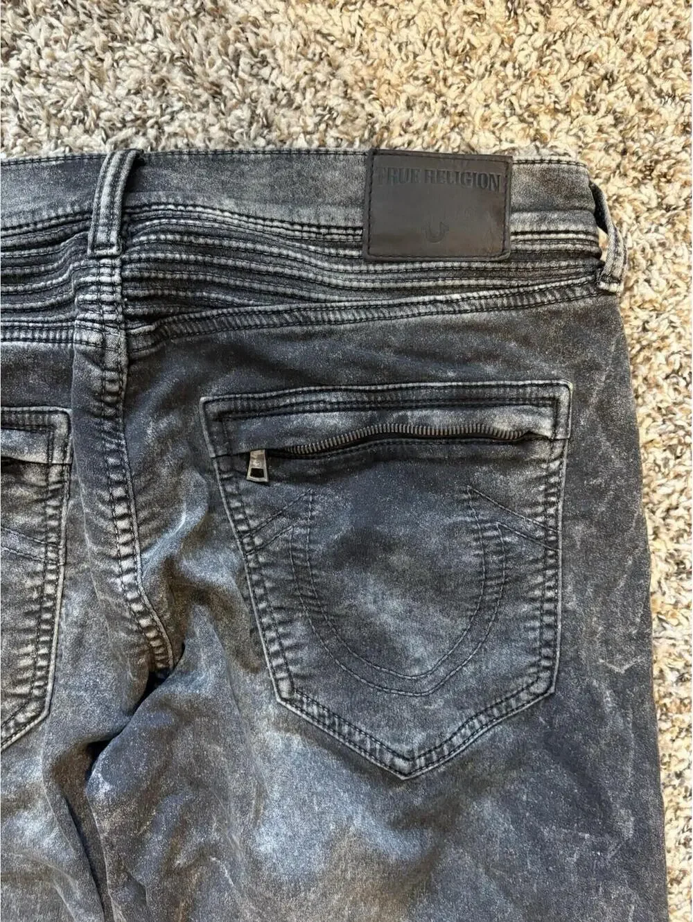 True Religion Geno Relaxed Slim Moto Jeans Gray Black Men's Size 32x33 Vintage